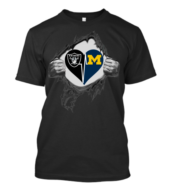 Raiders Heart Split With Michigan Wolverines T-Shirt