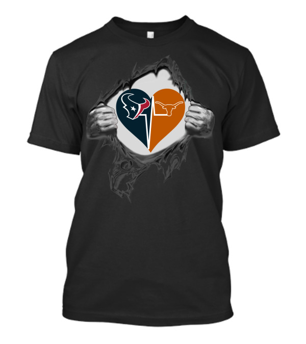Texans Houston Heart With Texas Longhorns T-Shirt