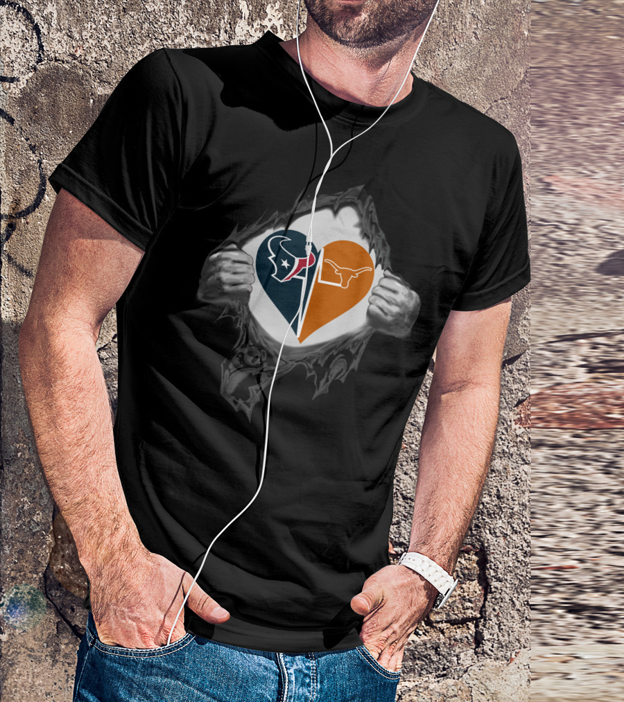 Texans Houston Heart With Texas Longhorns T-Shirt