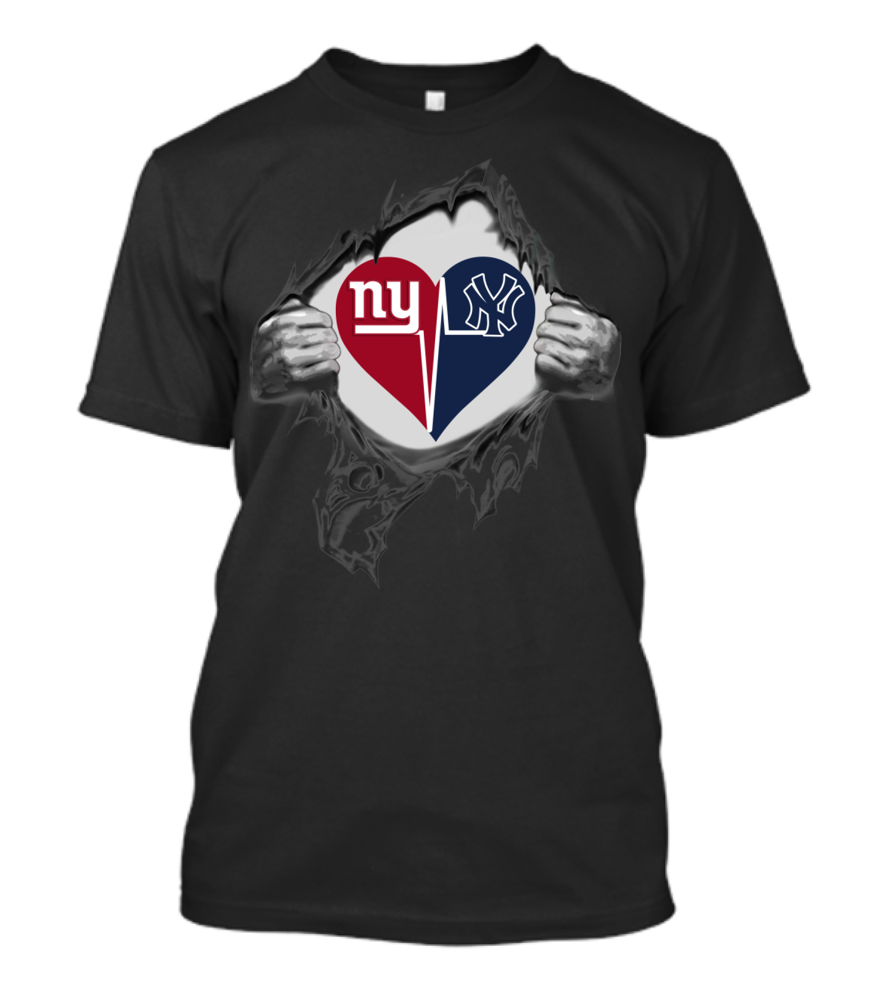 New York Giants And Yankees Heartbeat Fusion T-Shirt