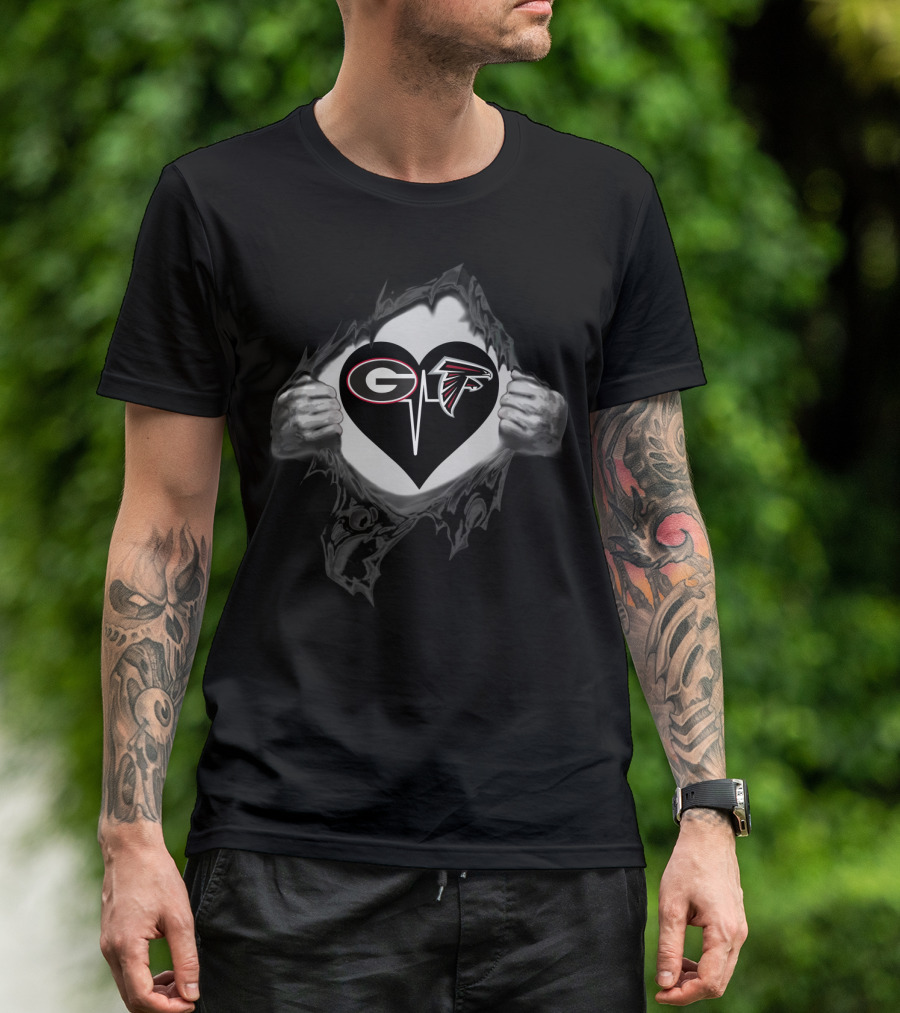Georgia Bulldogs Atlanta Falcons Heart Logo Fan T-Shirt