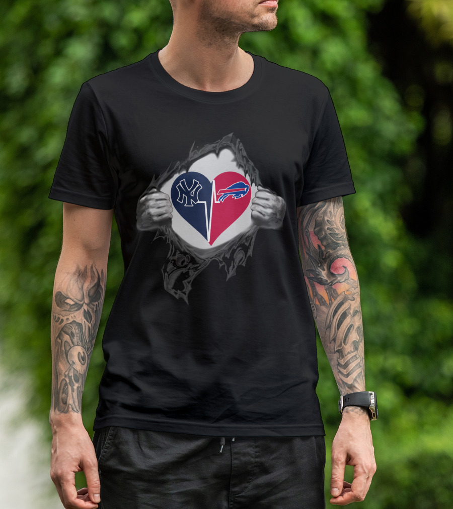 Heart Of New York Yankees And Buffalo Bills T-Shirt
