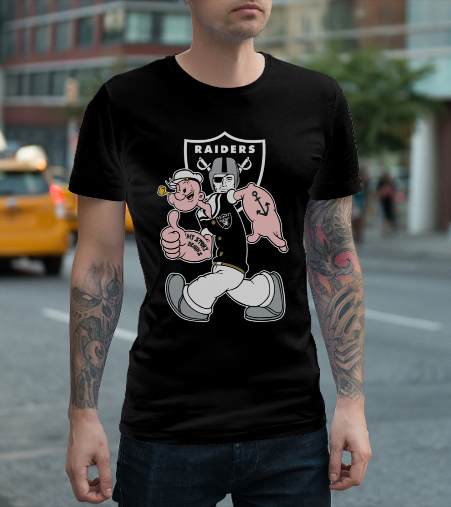 Raiders Popeye Nfl Mascot Crossover With Helmet And Anchor T-Shirt