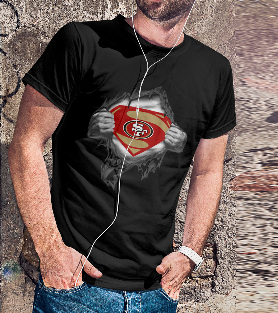 Superman Style Sf Logo Tearing Through 49ers T-Shirt