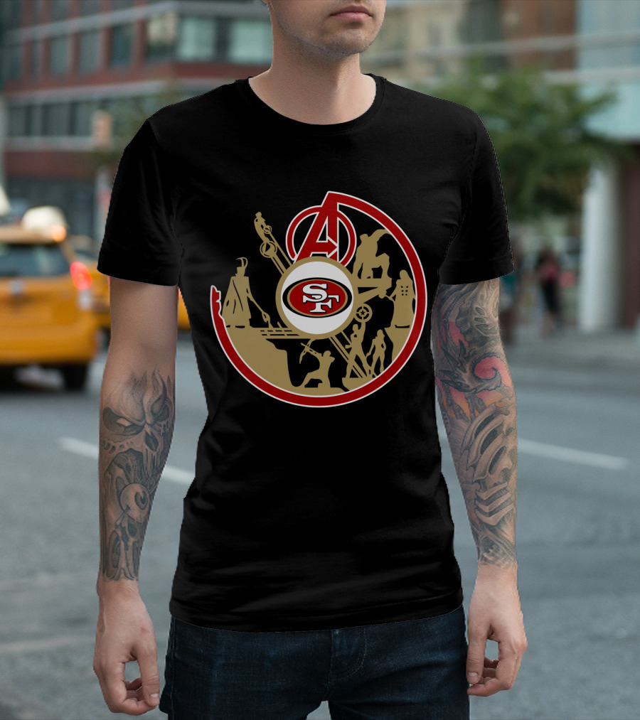 San Francisco 49ers Avengers Logo Crossover T-Shirt