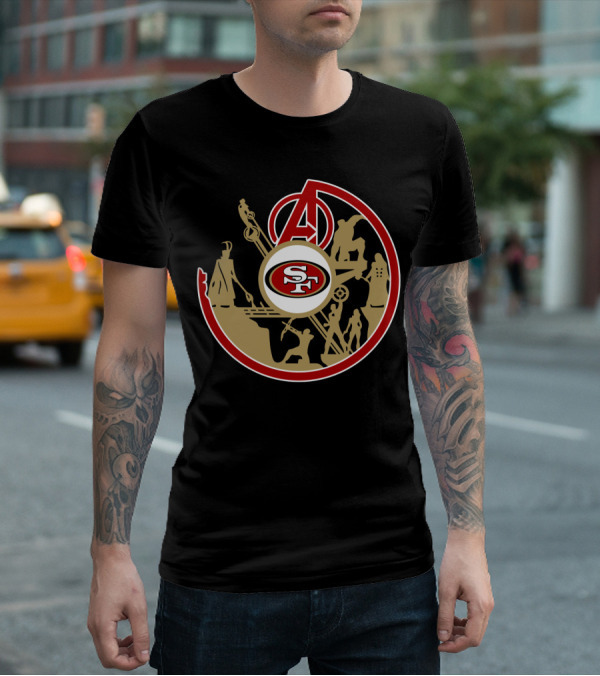 San Francisco 49ers Avengers Logo Crossover T-Shirt