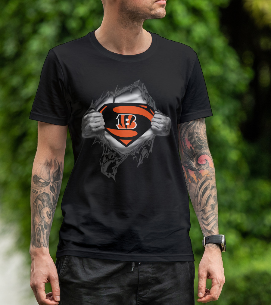 Superman Bengals Logo Hidden Beneath Ripped T-Shirt