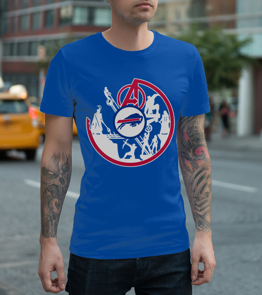 Buffalo Bills Avengers Crossover Logo Blue T-Shirt