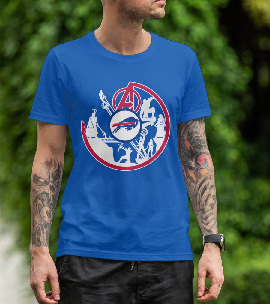 Buffalo Bills Avengers Crossover Logo Blue T-Shirt