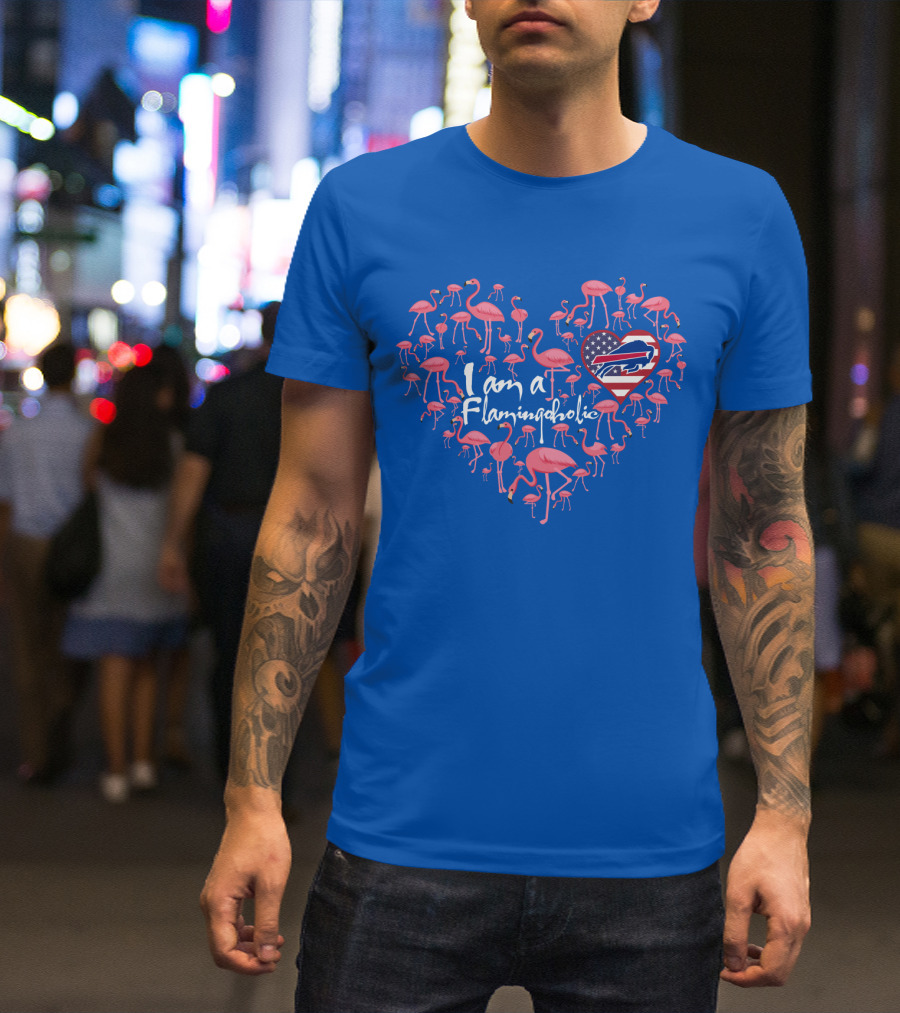 I Am A Flamingoholic Heart With Bills Usa Flag T-Shirt