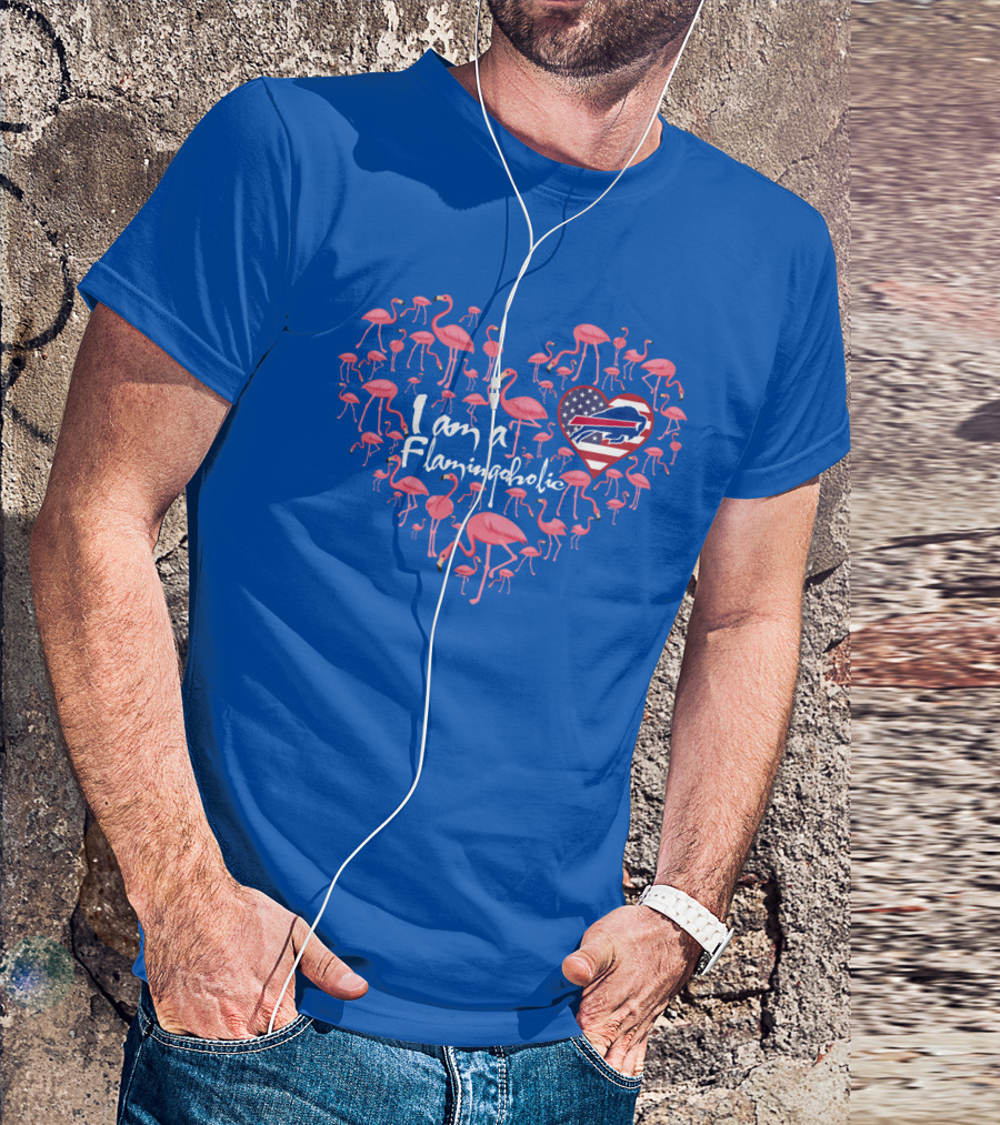 I Am A Flamingoholic Heart With Bills Usa Flag T-Shirt