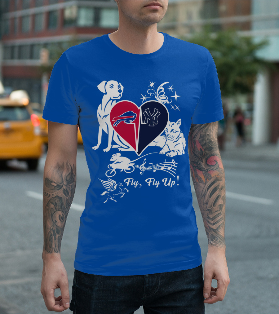 Buffalo Bills New York Yankees Heart Fly Fly Up Dog Cat Pegasus Butterfly T-Shirt