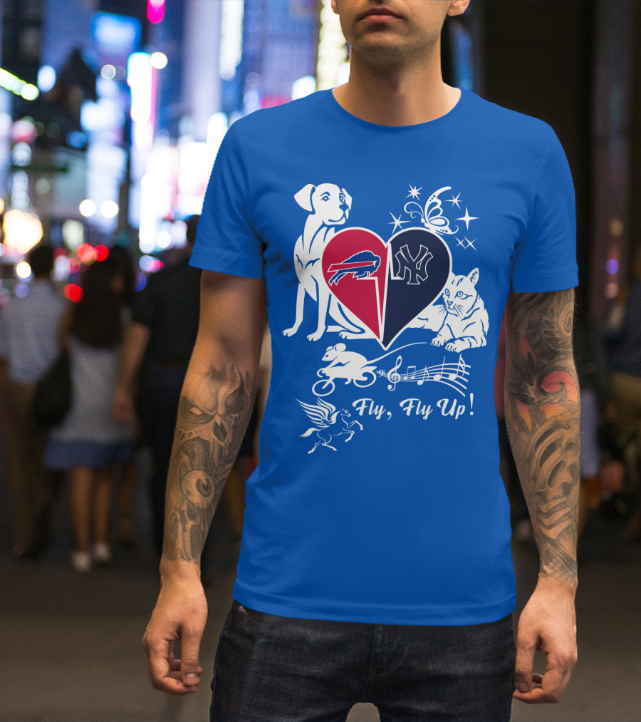 Buffalo Bills New York Yankees Heart Fly Fly Up Dog Cat Pegasus Butterfly T-Shirt