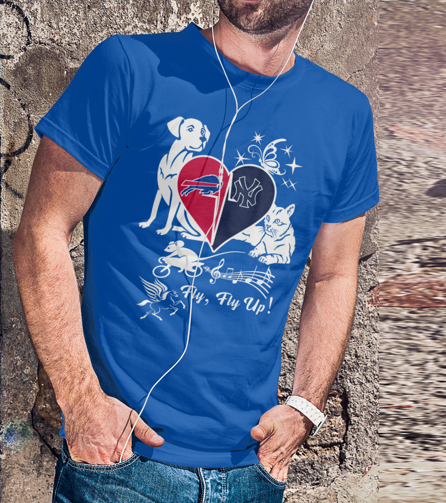 Buffalo Bills New York Yankees Heart Fly Fly Up Dog Cat Pegasus Butterfly T-Shirt