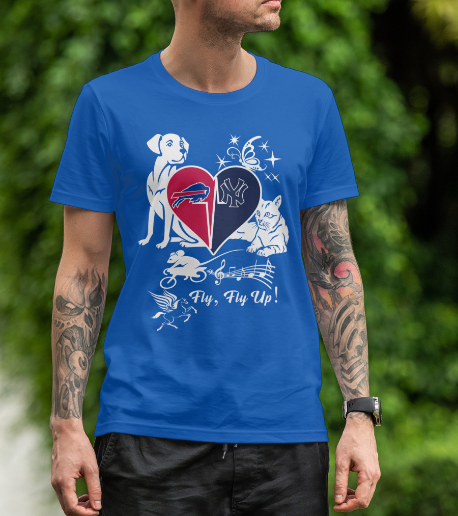 Buffalo Bills New York Yankees Heart Fly Fly Up Dog Cat Pegasus Butterfly T-Shirt