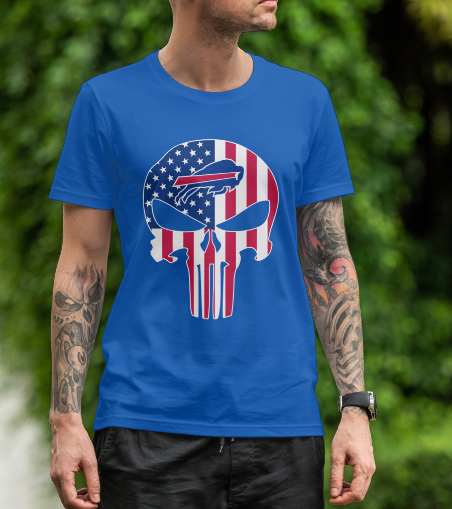 Buffalo Bills American Flag Skull T-Shirt