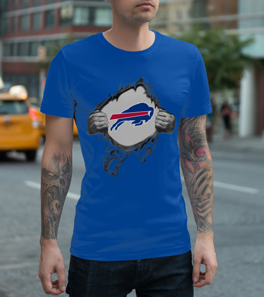 Buffalo Bills Superhero Buffalo Logo Peeking Through T-Shirt