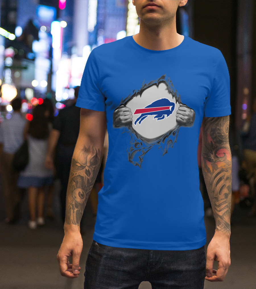 Buffalo Bills Superhero Buffalo Logo Peeking Through T-Shirt