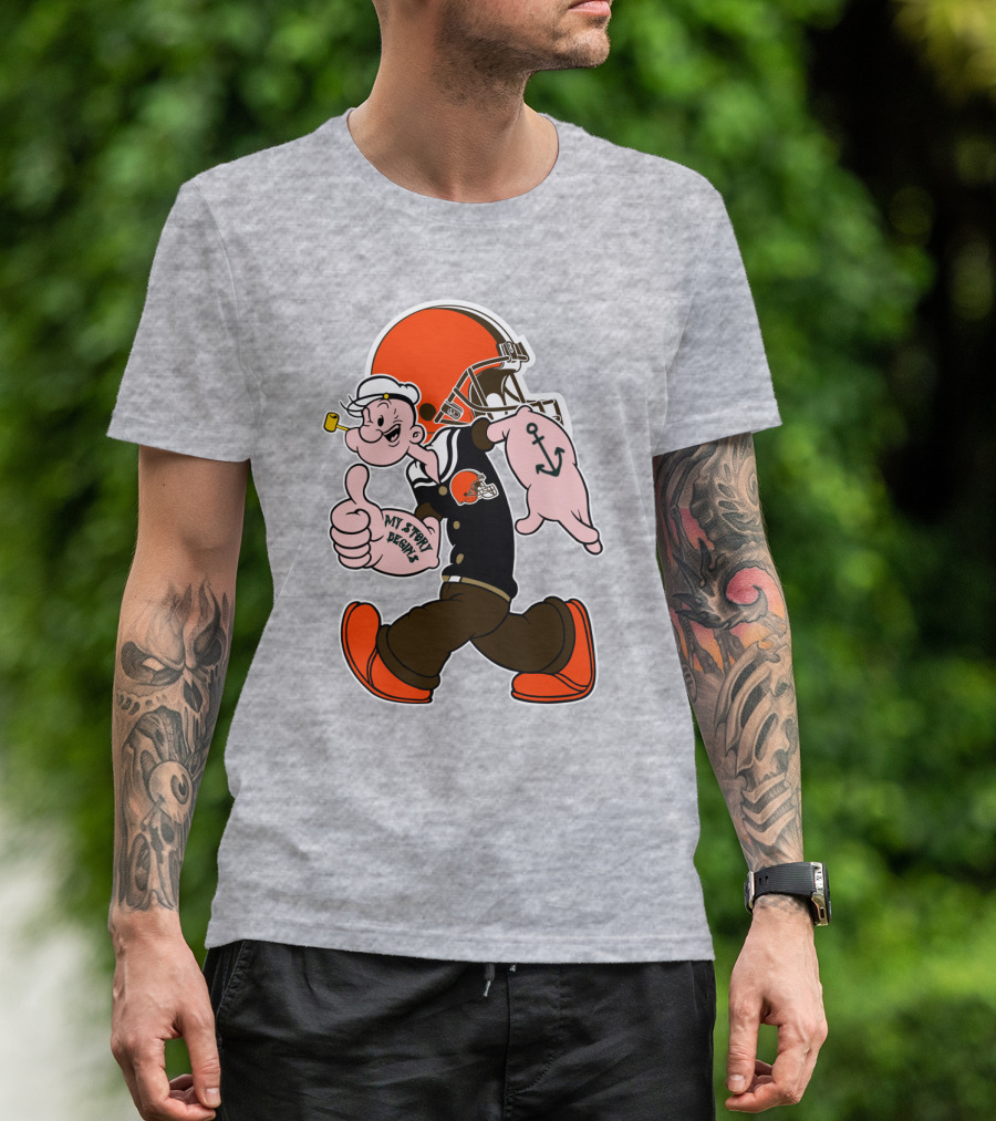 Browns Popeye My Strength Begins Football Helmet Anchor Tattoo T-Shirt
