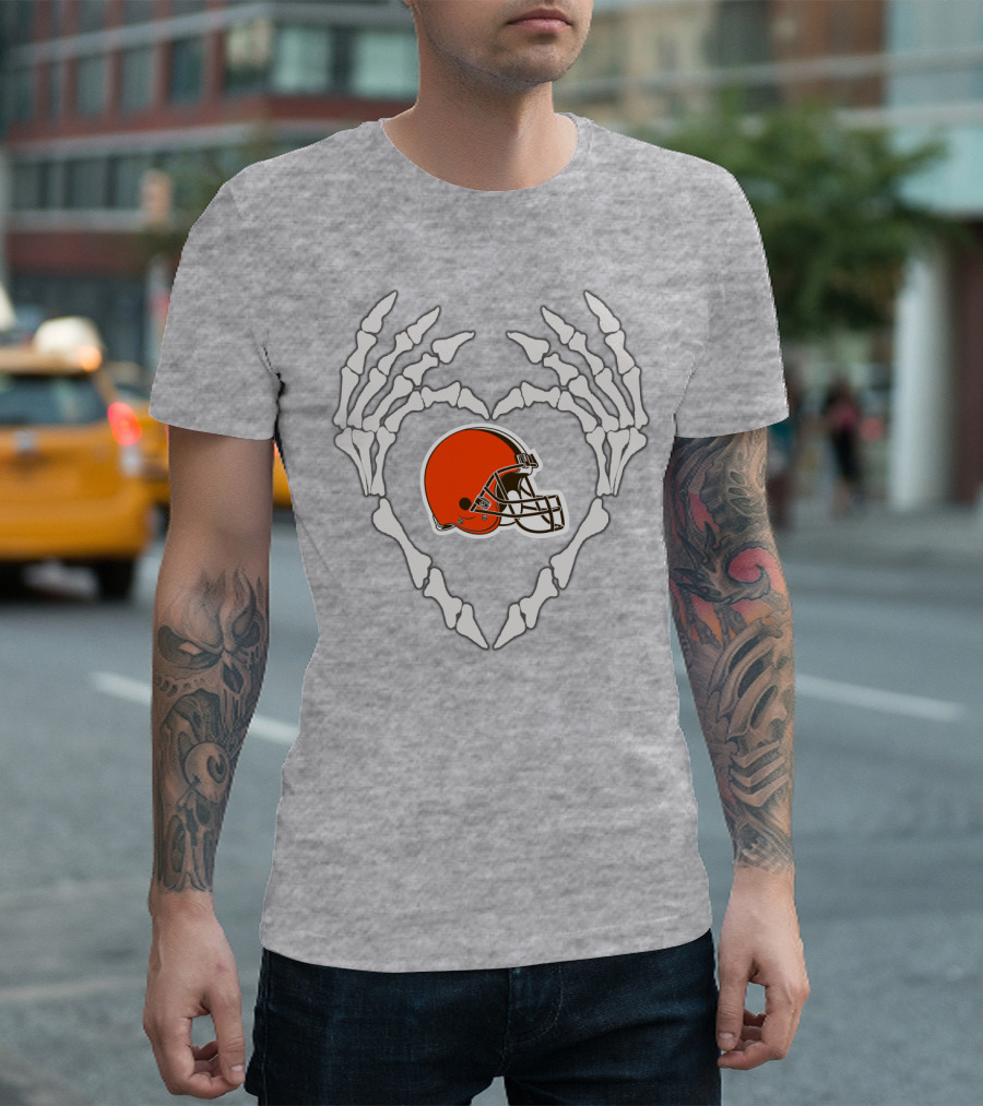 Cleveland Browns Helmet Skeleton Heart T-Shirt