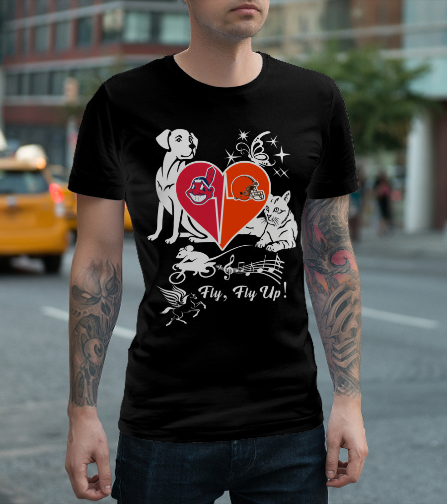 Fly Fly Up Browns Indians Dog Cat Heart Butterfly Music Notes T-Shirt
