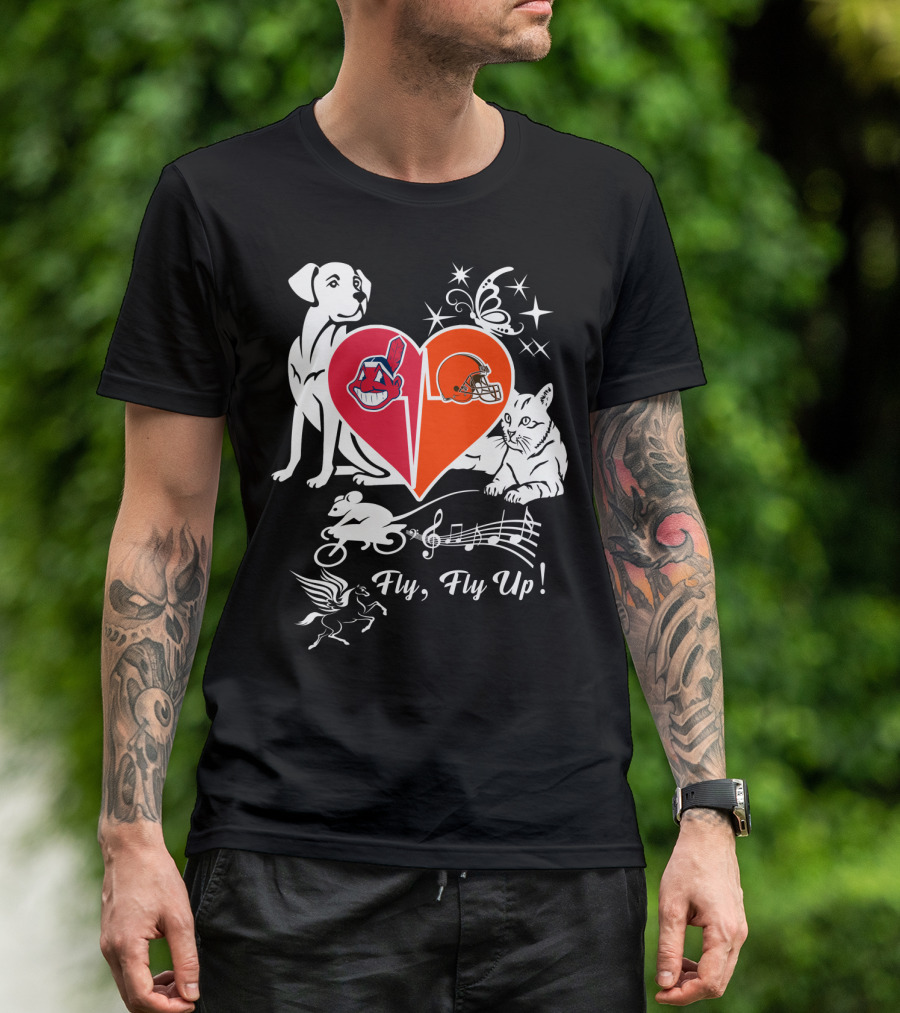 Fly Fly Up Browns Indians Dog Cat Heart Butterfly Music Notes T-Shirt