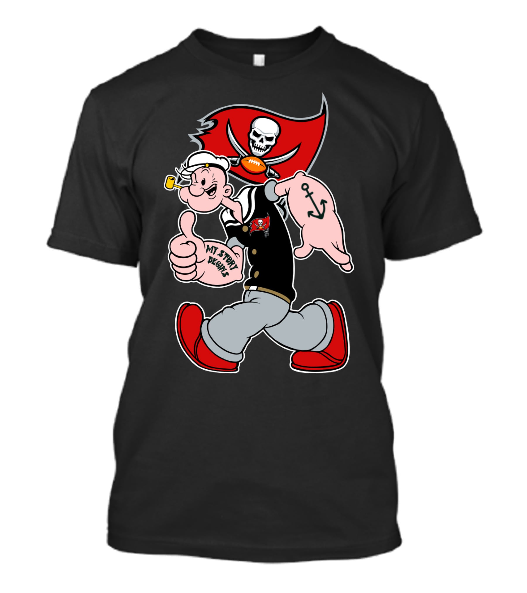 Buccaneers Pirate Popeye My Spicy Delight Skull Flag Football Anchor T-Shirt
