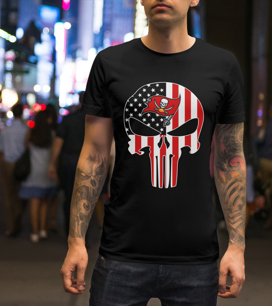 Buccaneers Punisher Skull American Flag T-Shirt
