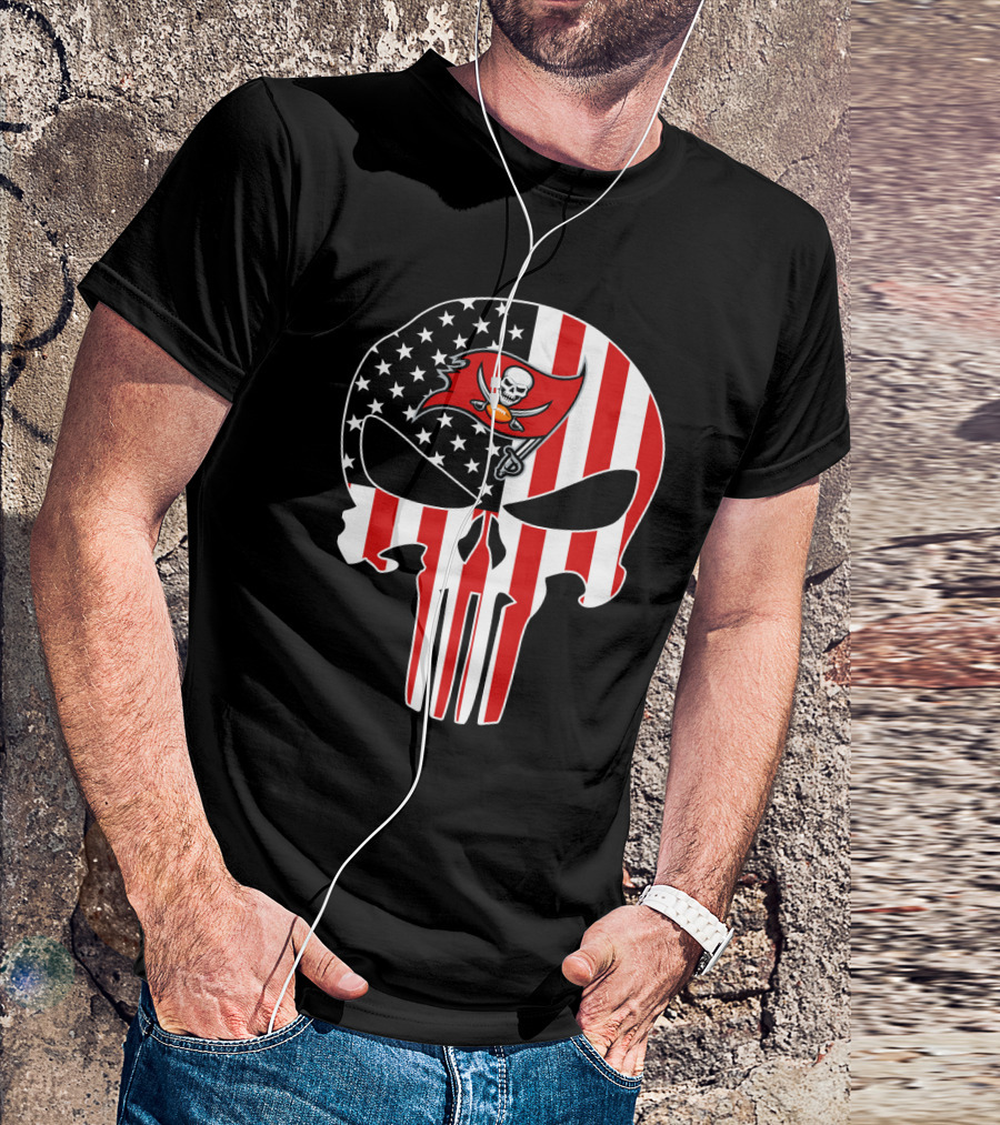 Buccaneers Punisher Skull American Flag T-Shirt