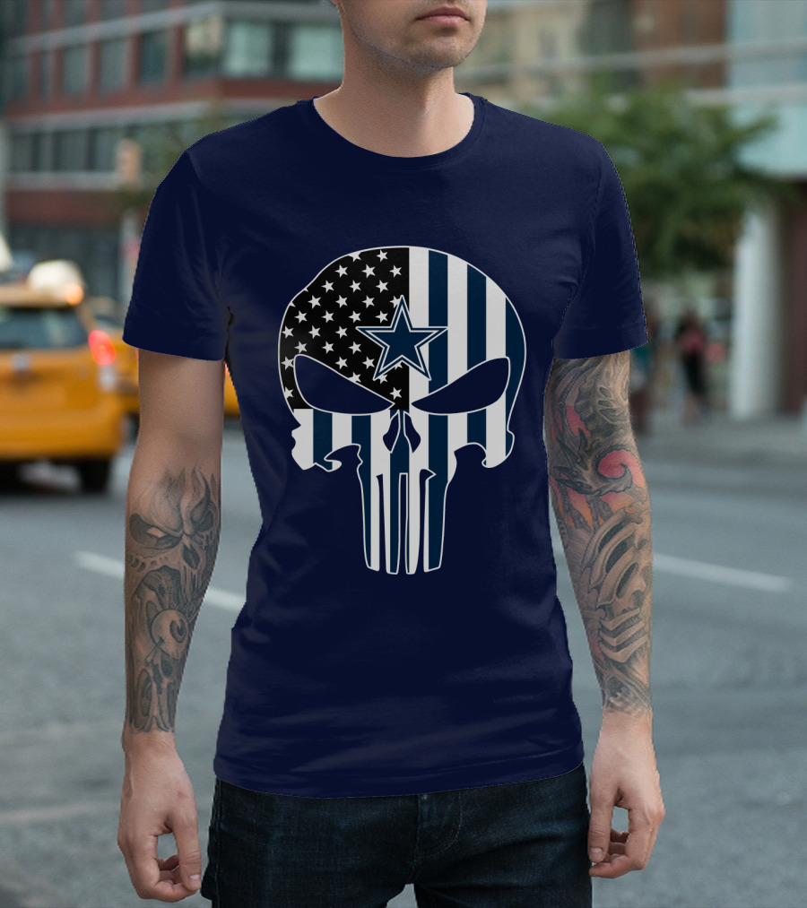 Cowboys Skull With Star And American Flag T-Shirt