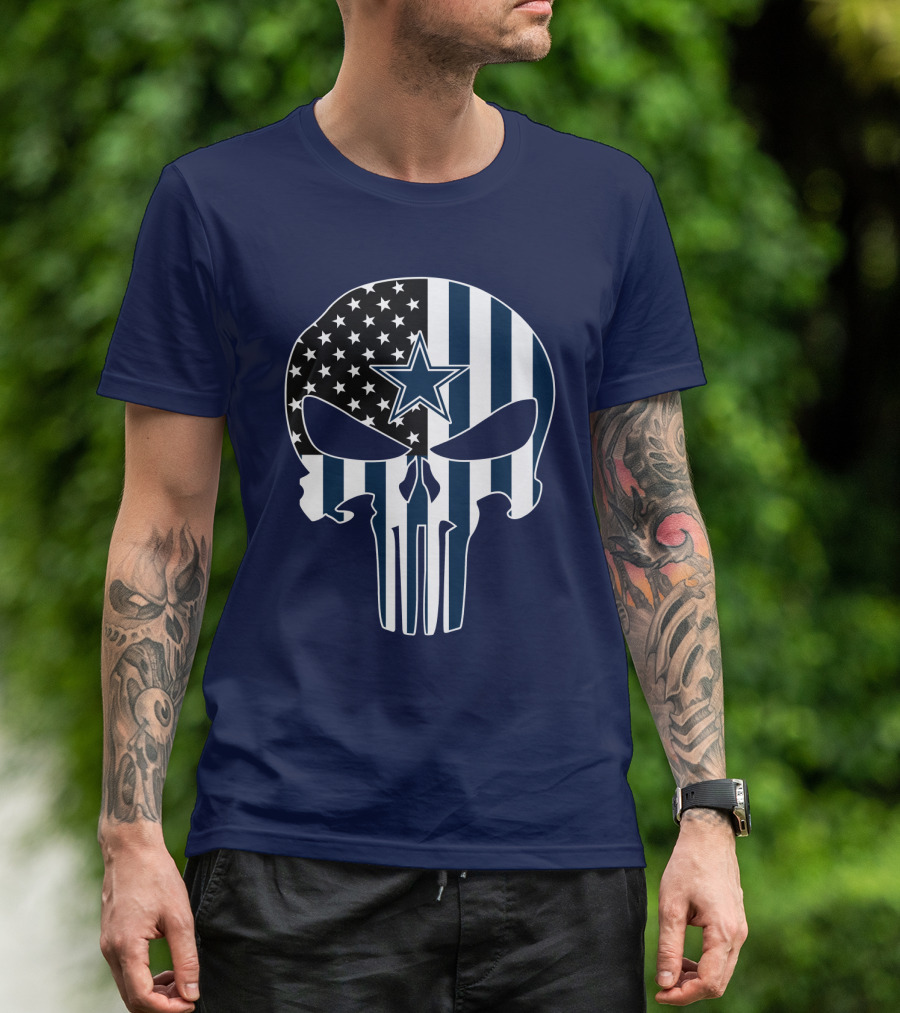 Cowboys Skull With Star And American Flag T-Shirt