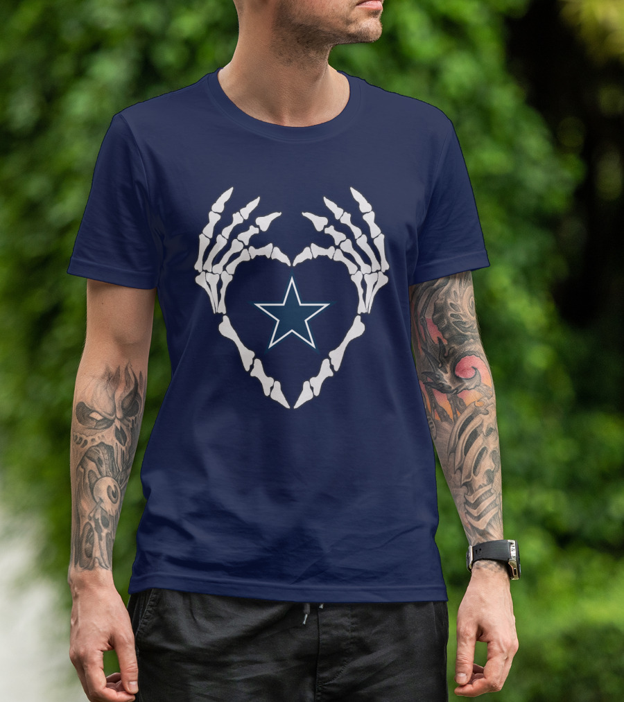 Cowboys Skeleton Hands Heart Star T-Shirt
