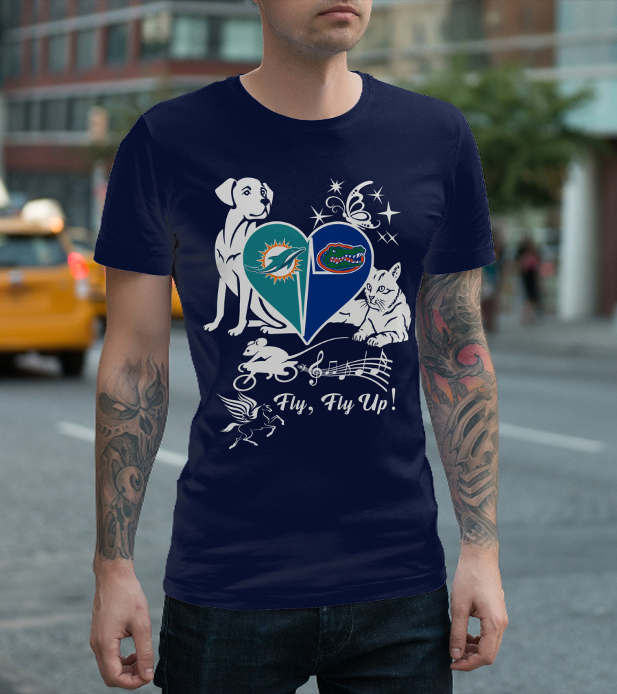 Miami Dolphins Florida Gators Heart Fly Fly Up! T-Shirt