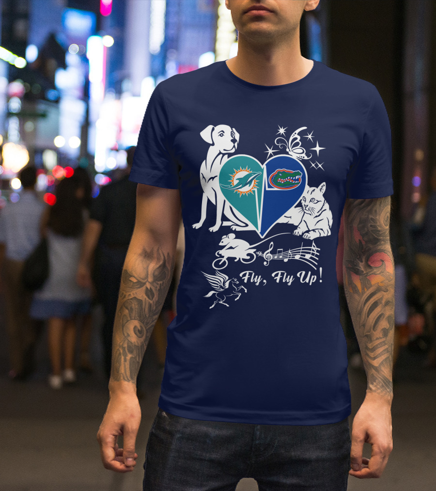 Miami Dolphins Florida Gators Heart Fly Fly Up! T-Shirt