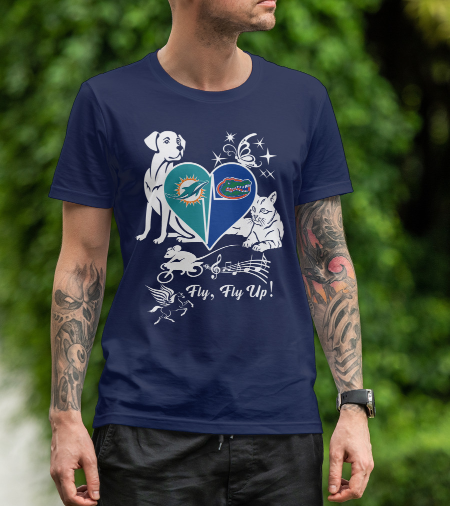 Miami Dolphins Florida Gators Heart Fly Fly Up! T-Shirt