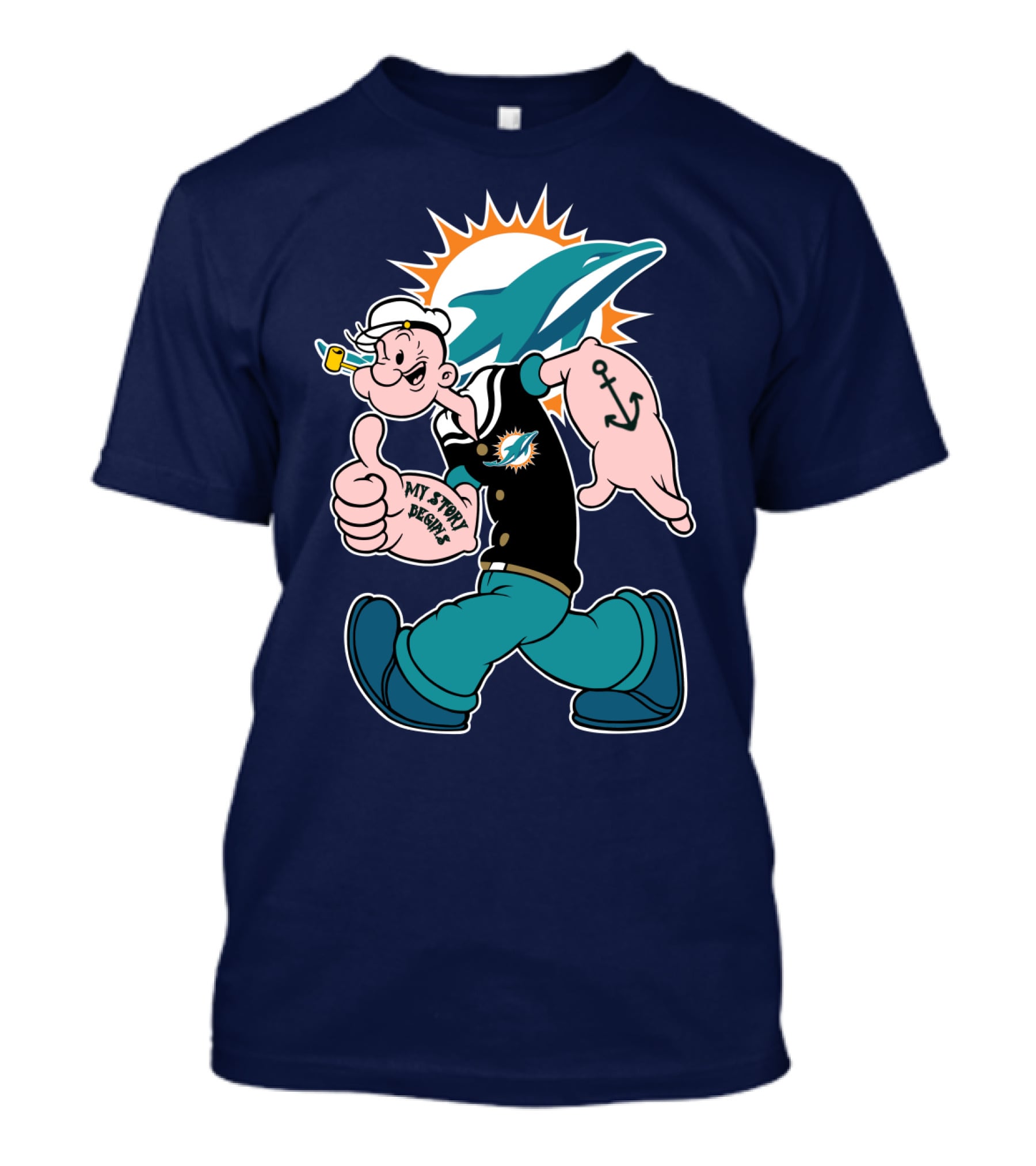 Miami Dolphins Popeye My Jerry Beat Navy Blue T-Shirt