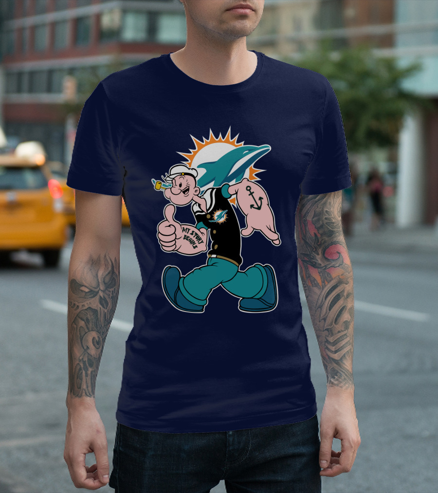 Miami Dolphins Popeye My Jerry Beat Navy Blue T-Shirt