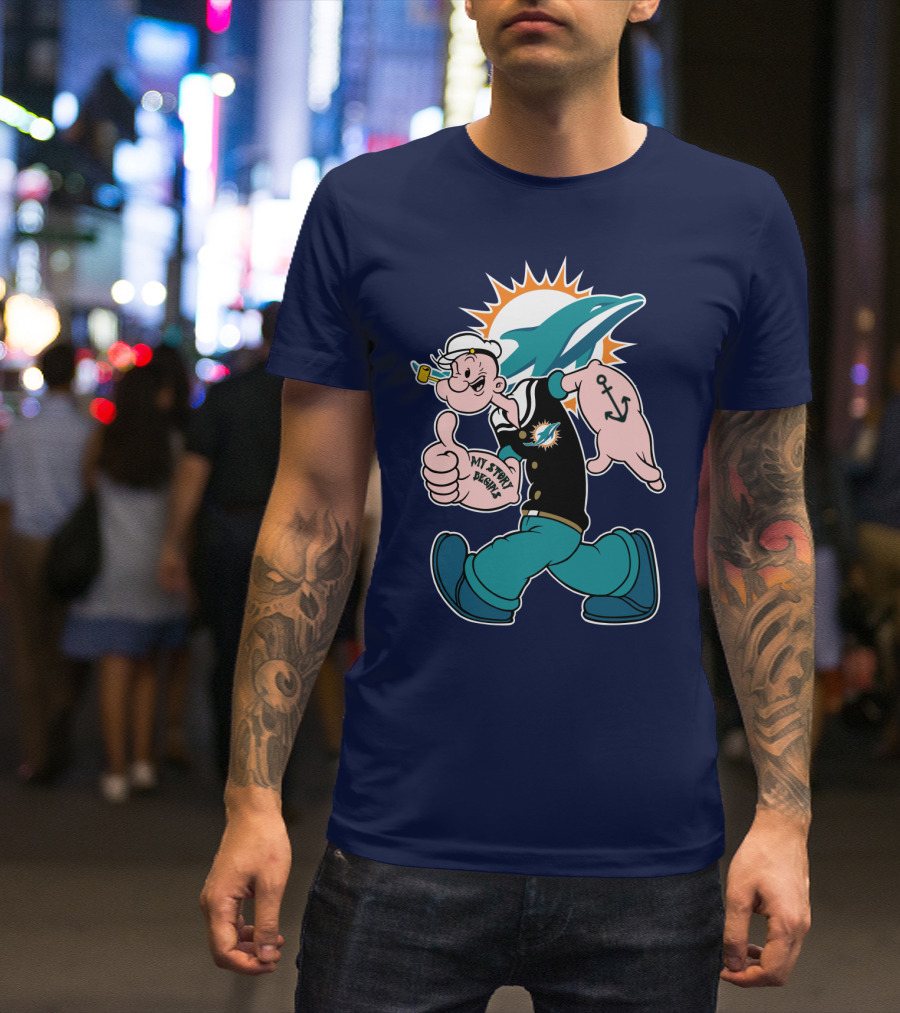 Miami Dolphins Popeye My Jerry Beat Navy Blue T-Shirt