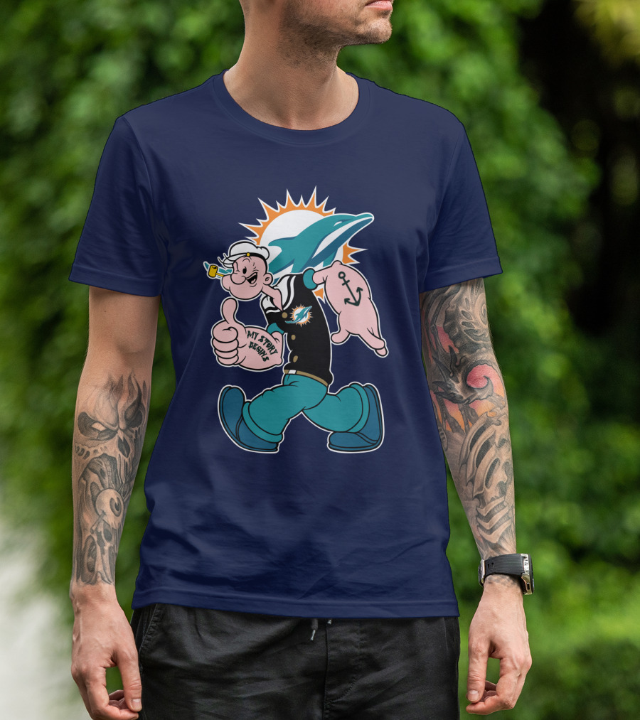 Miami Dolphins Popeye My Jerry Beat Navy Blue T-Shirt