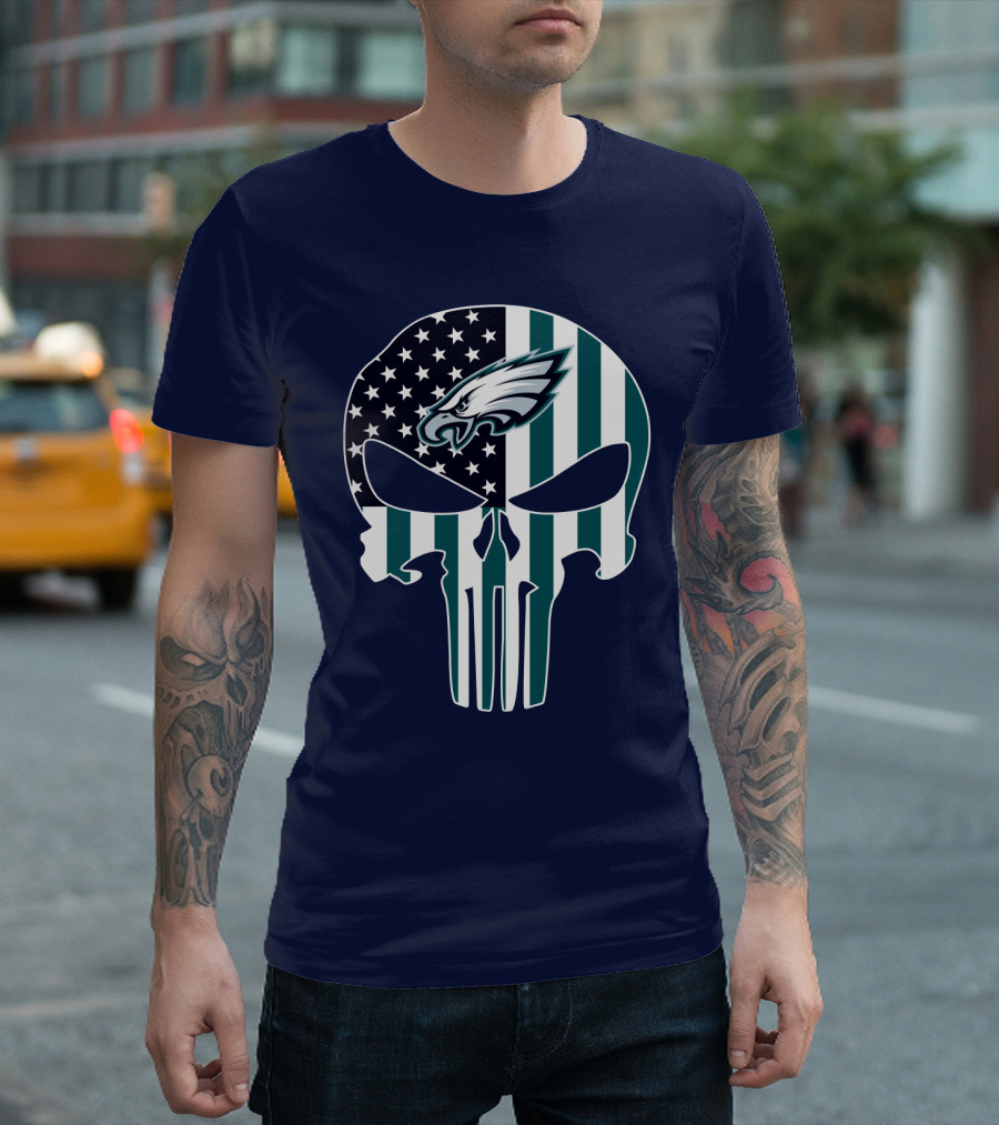 Philadelphia Eagles American Flag Punisher Skull T-Shirt