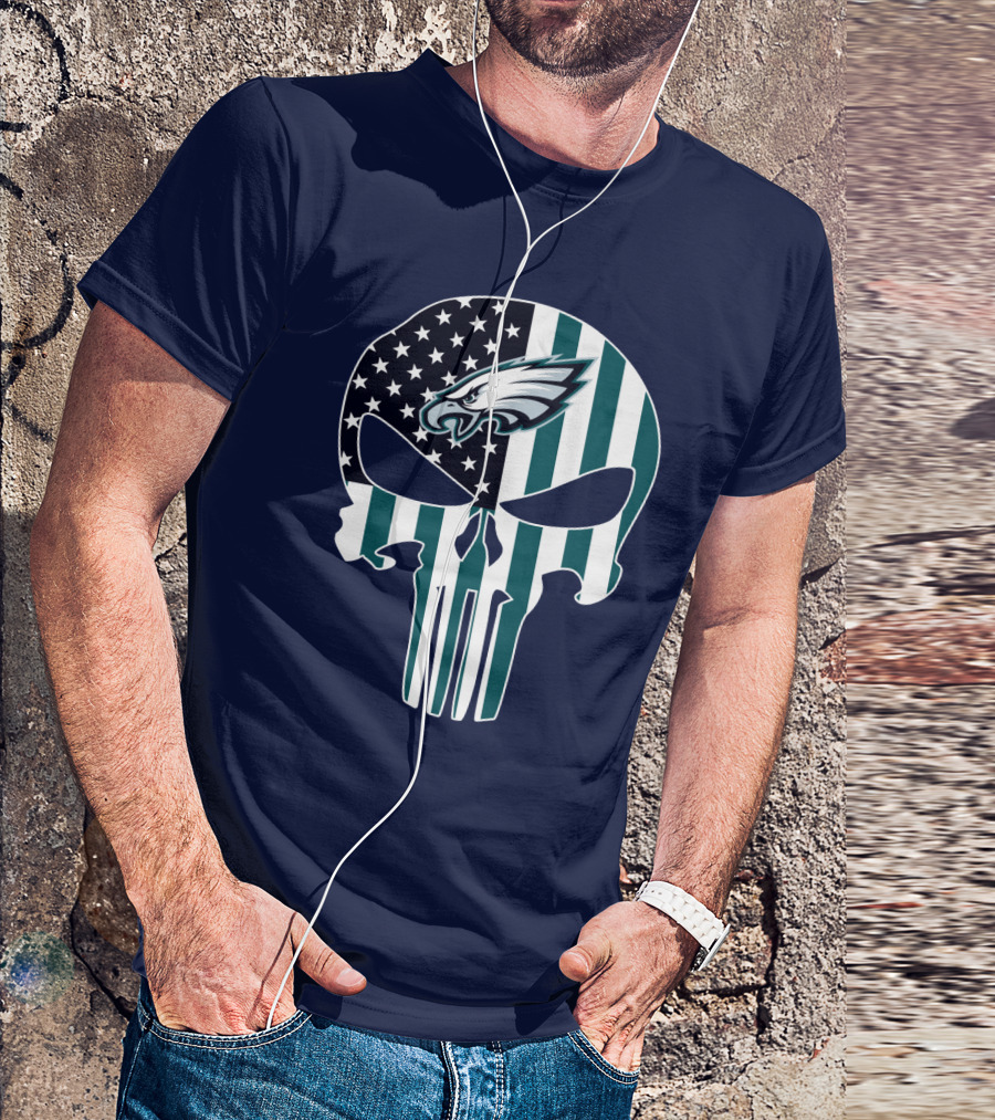 Philadelphia Eagles American Flag Punisher Skull T-Shirt