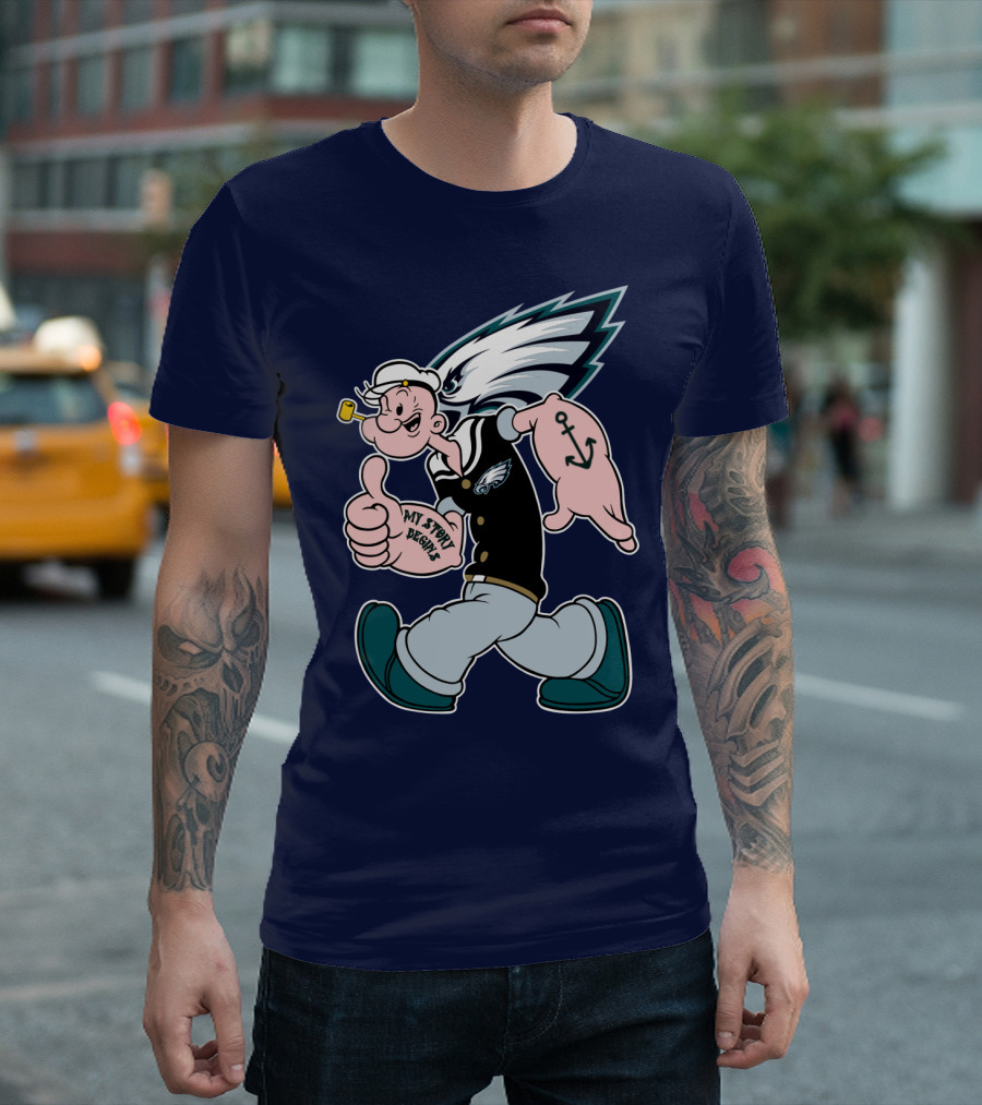 Popeye My Story Begins Philadelphia Eagles Anchor Navy Blue T-Shirt