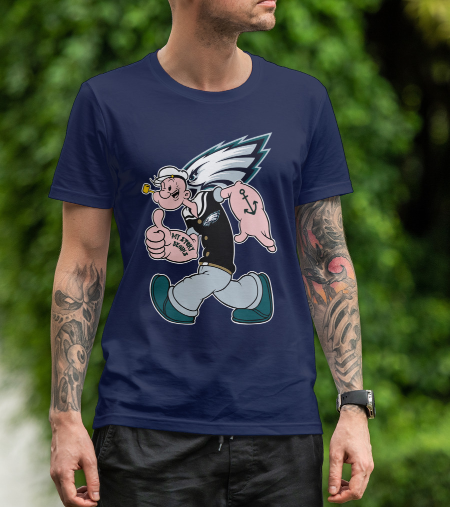 Popeye My Story Begins Philadelphia Eagles Anchor Navy Blue T-Shirt