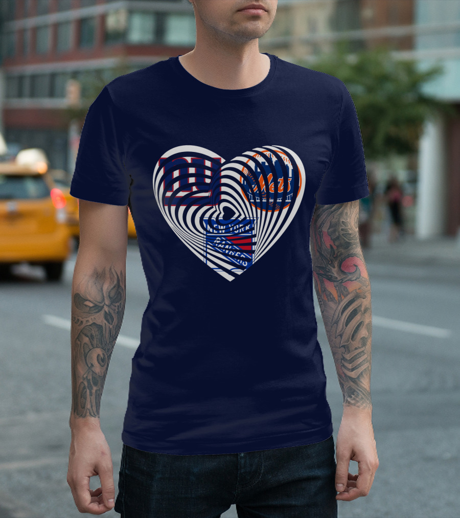 New York Giants Mets Rangers Heart T-Shirt