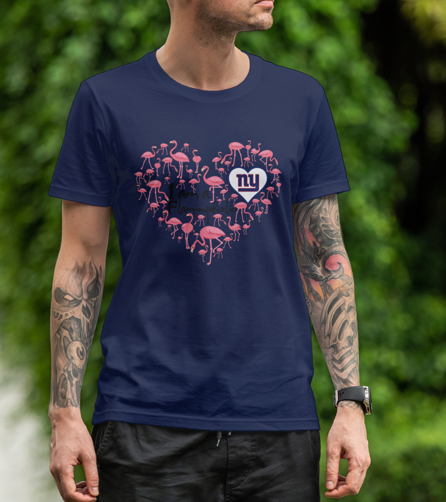 I Am A Flamingoholic Ny Giants Heart Flamingo Collection T-Shirt