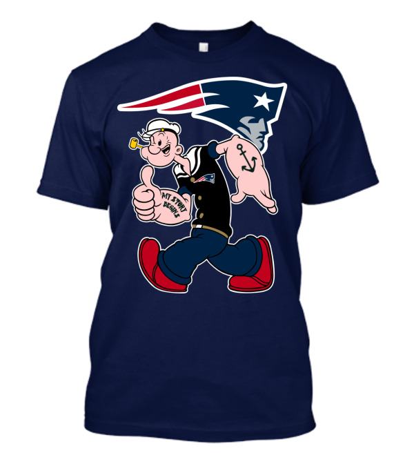 New England Patriots Popeye My Forty Defense Anchor Navy T-Shirt