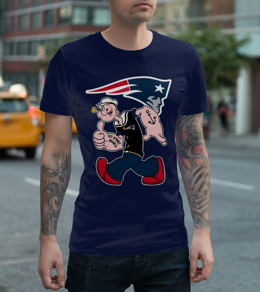 New England Patriots Popeye My Forty Defense Anchor Navy T-Shirt