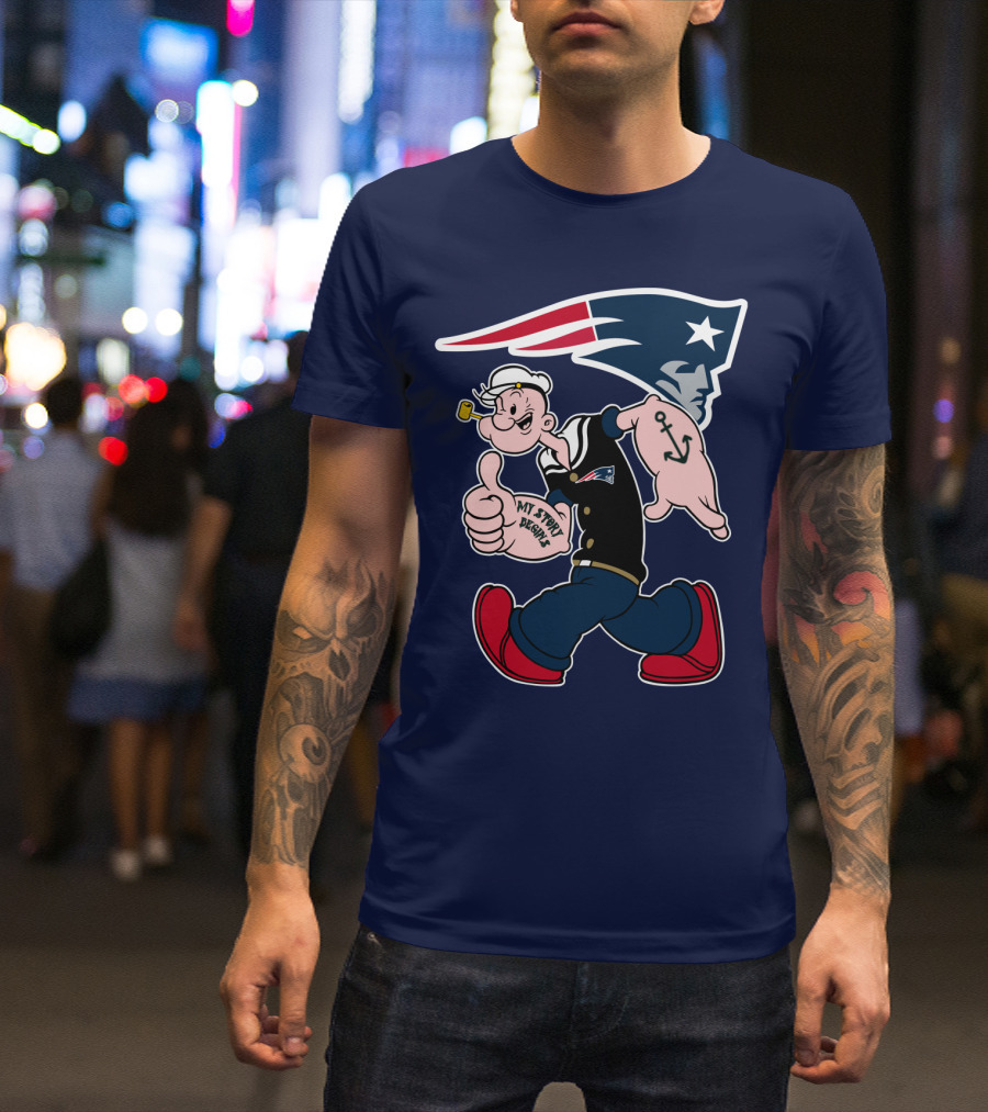 New England Patriots Popeye My Forty Defense Anchor Navy T-Shirt