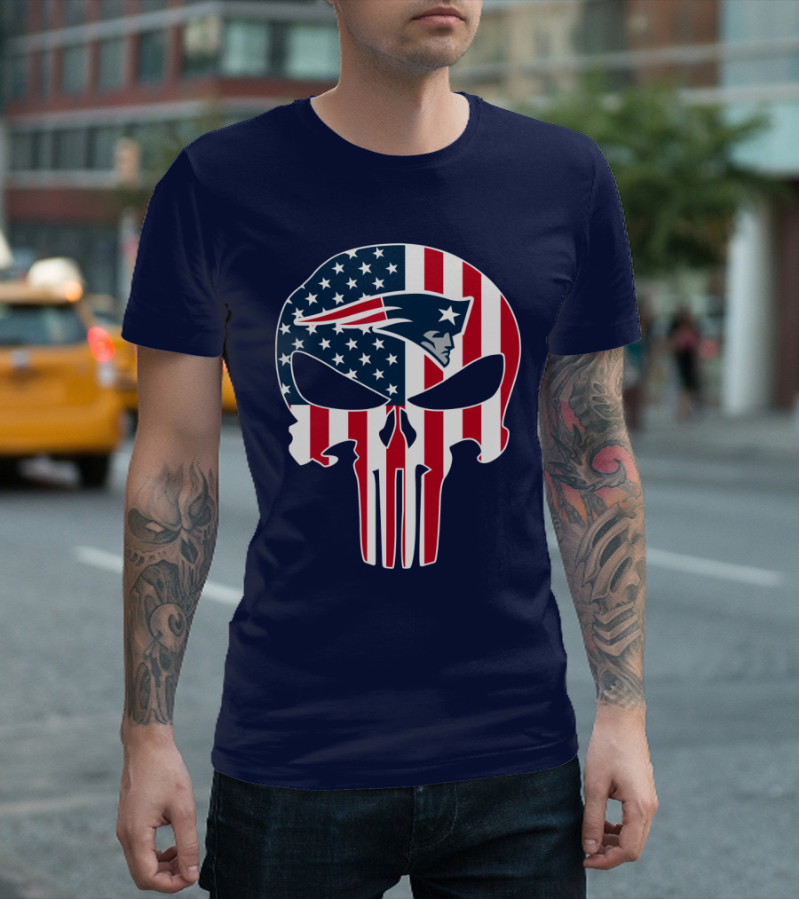 New England Patriots American Flag Skull T-Shirt