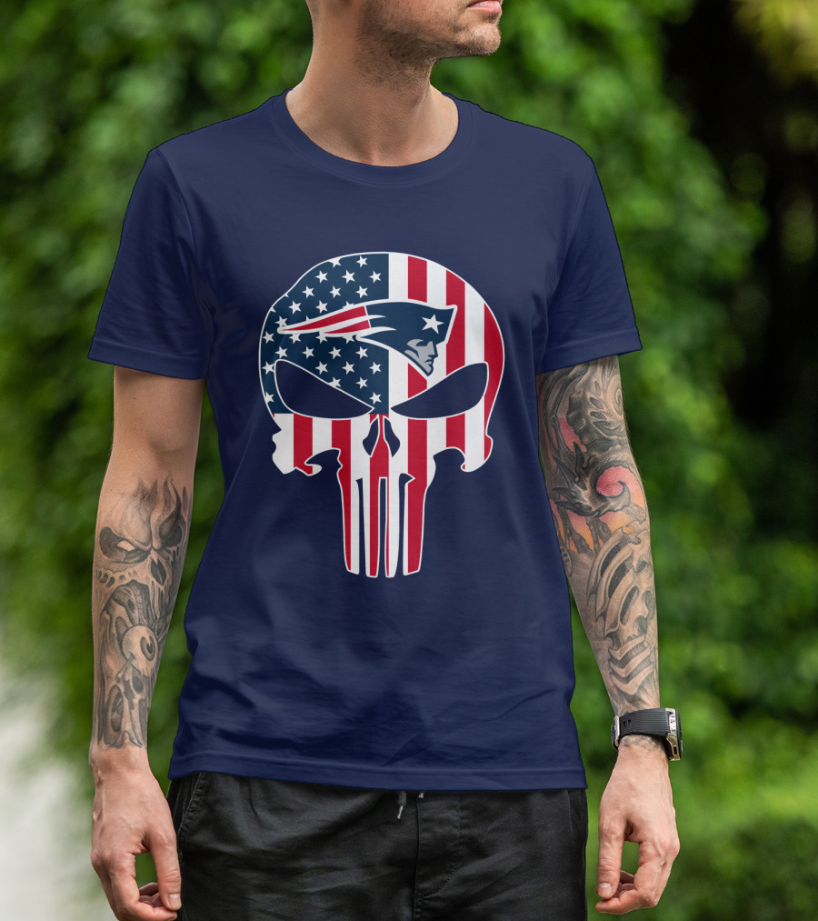 New England Patriots American Flag Skull T-Shirt